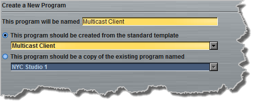 Programs Panel - Multicast Client 1