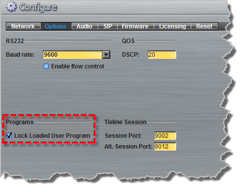 Configure tab - lock loaded user program