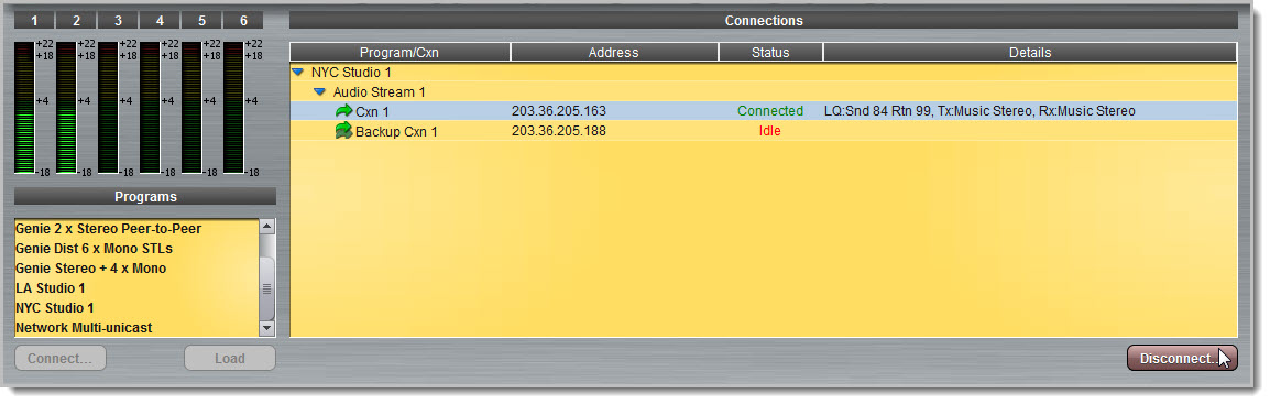 Master panel - stereo program connected