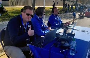 Play-by-play announcer Greg Wrubell, pregame and postgame show host Ben Bagley and color analyst Riley Nelson team up with the Tieline ViA.